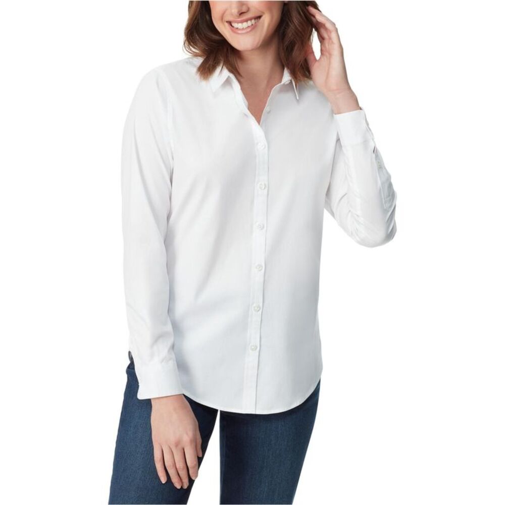 Gloria Vanderbilt Womens Solid Button Down Blouse, White, XS, DM